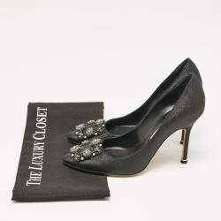 Pre Owned Manolo Blahnik Black Glitter Fabric Hangisi Pumps Size 37