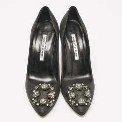 Pre Owned Manolo Blahnik Black Glitter Fabric Hangisi Pumps Size 37