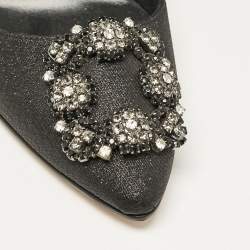 Pre Owned Manolo Blahnik Black Glitter Fabric Hangisi Pumps Size 37