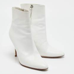 Manolo Blahnik White Leather Ankle Boots Size 36.5