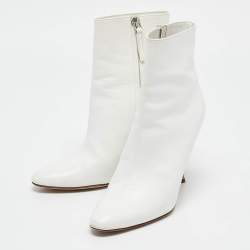 Manolo Blahnik White Leather Ankle Boots Size 36.5
