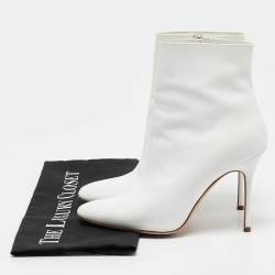 Manolo Blahnik White Leather Ankle Boots Size 36.5