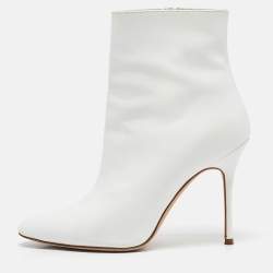 Manolo Blahnik White Leather Ankle Boots Size 36.5