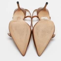 Pre Owned Manolo Blahnik Tan Leather Buckle Strap Pointed Toe Pumps Size 37