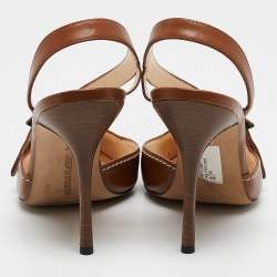 Pre Owned Manolo Blahnik Tan Leather Buckle Strap Pointed Toe Pumps Size 37