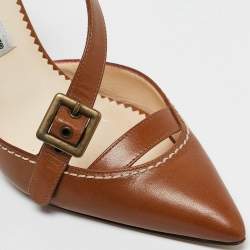 Pre Owned Manolo Blahnik Tan Leather Buckle Strap Pointed Toe Pumps Size 37