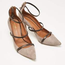 Manolo Blahnik Grey Leather and Suede Ankle Strap Pumps Size 42