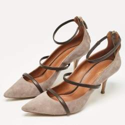 Manolo Blahnik Grey Leather and Suede Ankle Strap Pumps Size 42
