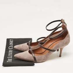 Manolo Blahnik Grey Leather and Suede Ankle Strap Pumps Size 42