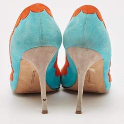 Manolo Blahnik Blue/Orange Suede Peep Toe Pumps Size 41