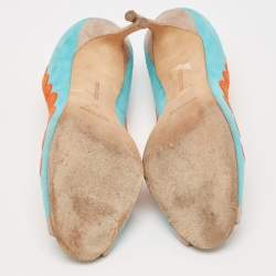 Manolo Blahnik Blue/Orange Suede Peep Toe Pumps Size 41