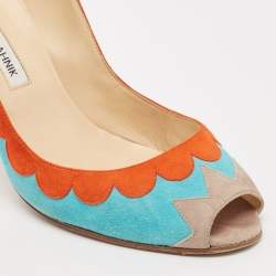 Manolo Blahnik Blue/Orange Suede Peep Toe Pumps Size 41