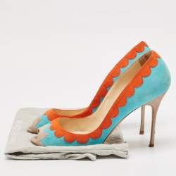 Manolo Blahnik Blue/Orange Suede Peep Toe Pumps Size 41
