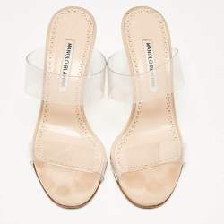 Pre Owned Manolo Blahnik Transparent PVC Scolto Slide Sandals Size 37.5