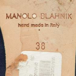 Pre Owned Manolo Blahnik Navy Blue Satin Hangisi Ballet Flats Size 38