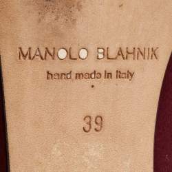 Pre Owned Manolo Blahnik Burgundy Satin Hangisi Ballet Flats Size 39