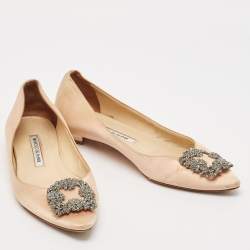 Manolo Blahnik Beige Satin Hangisi Flat Pumps Size 37