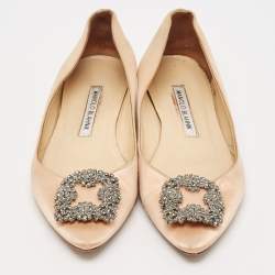 Manolo Blahnik Beige Satin Hangisi Flat Pumps Size 37