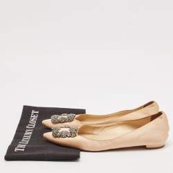 Manolo Blahnik Beige Satin Hangisi Flat Pumps Size 37