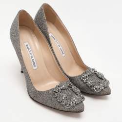 Manolo Blahnik Metallic Metallic Lurex Fabric Hangisi Pumps Size 35.5