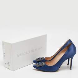 Pre Owned Manolo Blahnik Blue Satin Hangisi Pumps Size 42