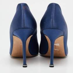 Pre Owned Manolo Blahnik Blue Satin Hangisi Pumps Size 42