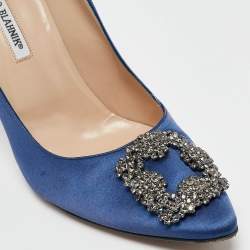 Pre Owned Manolo Blahnik Blue Satin Hangisi Pumps Size 42