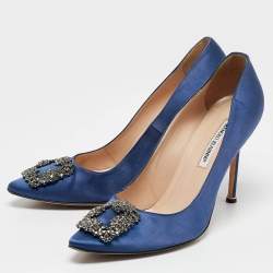 Pre Owned Manolo Blahnik Blue Satin Hangisi Pumps Size 42