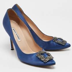 Pre Owned Manolo Blahnik Blue Satin Hangisi Pumps Size 42