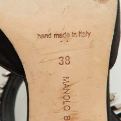 Pre Owned Manolo Blahnik Black Satin Crystal Embellished Lurum Pointed Toe Mules Size 38