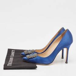 Pre Owned Manolo Blahnik Blue Satin Hangisi Pumps Size 40