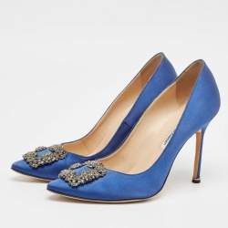 Pre Owned Manolo Blahnik Blue Satin Hangisi Pumps Size 40