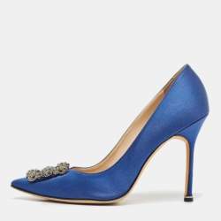 Pre Owned Manolo Blahnik Blue Satin Hangisi Pumps Size 40