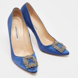 Pre Owned Manolo Blahnik Blue Satin Hangisi Pumps Size 40