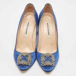 Pre Owned Manolo Blahnik Blue Satin Hangisi Pumps Size 40