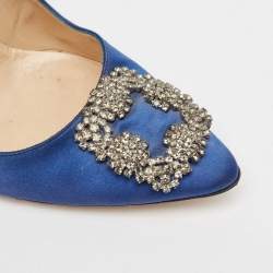 Pre Owned Manolo Blahnik Blue Satin Hangisi Pumps Size 40