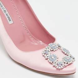 Manolo Blahnik Pink Satin Hangisi Pumps Size 37.5 