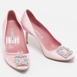 Manolo Blahnik Pink Satin Hangisi Pumps Size 37.5 