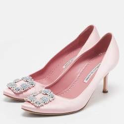 Manolo Blahnik Pink Satin Hangisi Pumps Size 37.5 