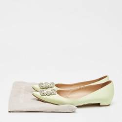 Manolo Blahnik Light Green Satin Hangisi Ballet Flats Size 38