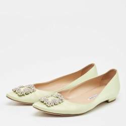 Manolo Blahnik Light Green Satin Hangisi Ballet Flats Size 38