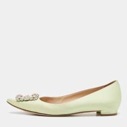 Manolo Blahnik Light Green Satin Hangisi Ballet Flats Size 38