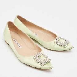 Manolo Blahnik Light Green Satin Hangisi Ballet Flats Size 38
