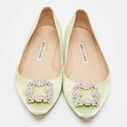 Manolo Blahnik Light Green Satin Hangisi Ballet Flats Size 38