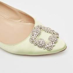 Manolo Blahnik Light Green Satin Hangisi Ballet Flats Size 38