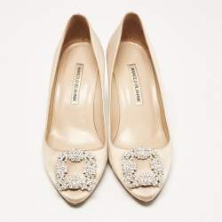 Pre Owned Manolo Blahnik Beige Satin Hangisi Pumps Size 38.5