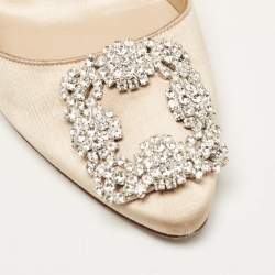 Pre Owned Manolo Blahnik Beige Satin Hangisi Pumps Size 38.5