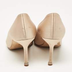 Pre Owned Manolo Blahnik Beige Satin Hangisi Pumps Size 38.5