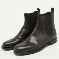 Pre Owned Manolo Blahnik Black Leather Chelsea Ankle Boots Size 37
