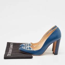 Manolo Blahnik Blue/Grey Leather Pumps Size 39